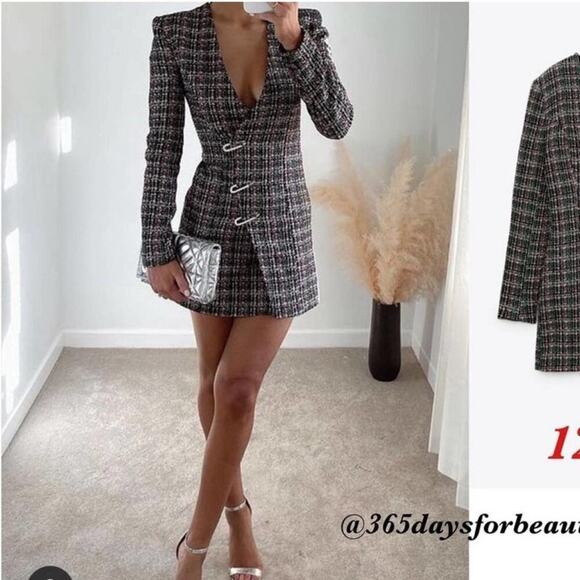 Zara Tweed Blazer Dress Size Large - Picture 2 of 12